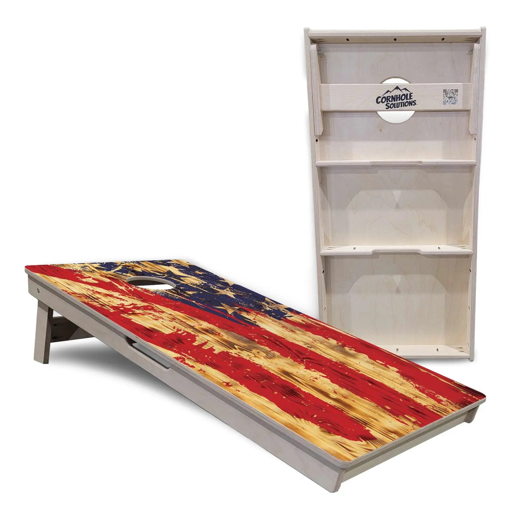 Faded Brush Burnt Flag Cornhole Boards - Professional Tournament Series by Cornhole Solutions, custom cornhole board detail photo 4