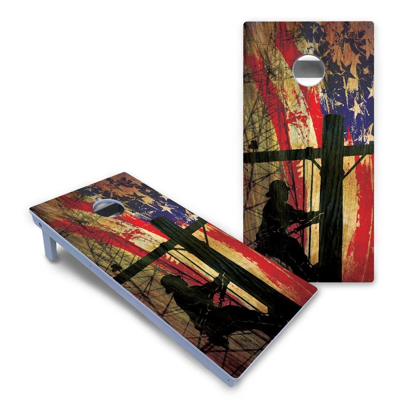 Faded Lineman Cornhole Boards - All Weather Series by Cornhole Solutions, custom cornhole board detail photo 2