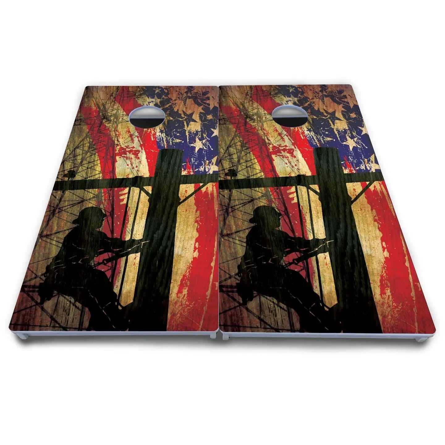 Faded Lineman Cornhole Boards - All Weather Series by Cornhole Solutions, custom cornhole board detail photo 4
