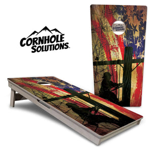 Faded Lineman Flag Cornhole Boards - Professional Tournament Series by Cornhole Solutions, custom cornhole board main product photo