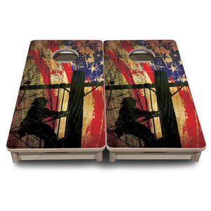 Faded Lineman Flag - Mini or Vacation Size Cornhole Boards by Cornhole Solutions, custom cornhole board detail photo 2