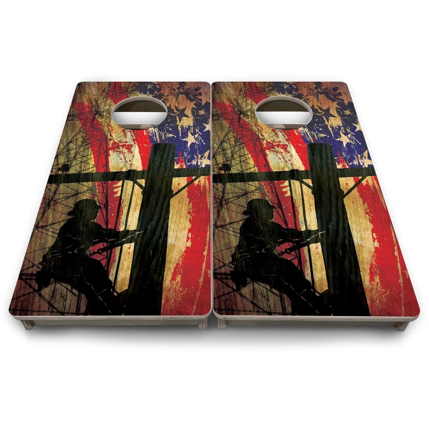 Faded Lineman Flag - Mini or Vacation Size Cornhole Boards by Cornhole Solutions, custom cornhole board detail photo 8