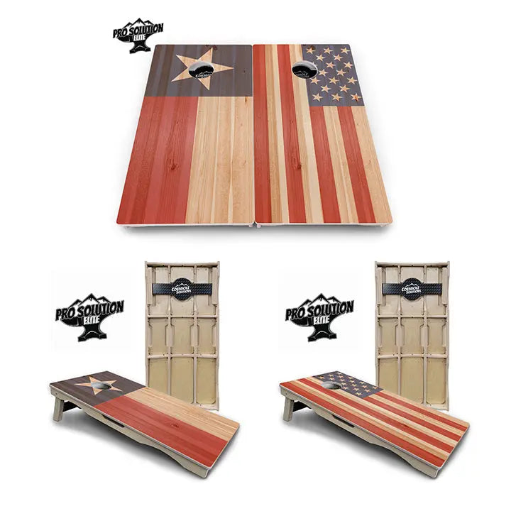Faded Texas & American Flag Cornhole Boards - Pro Solution Elite Series by Cornhole Solutions, custom cornhole board main product photo