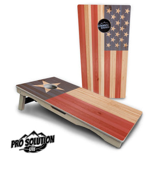 Faded USA/TX Flag Cornhole Boards - Pro Solution Lite Series by Cornhole Solutions, custom cornhole board main product photo
