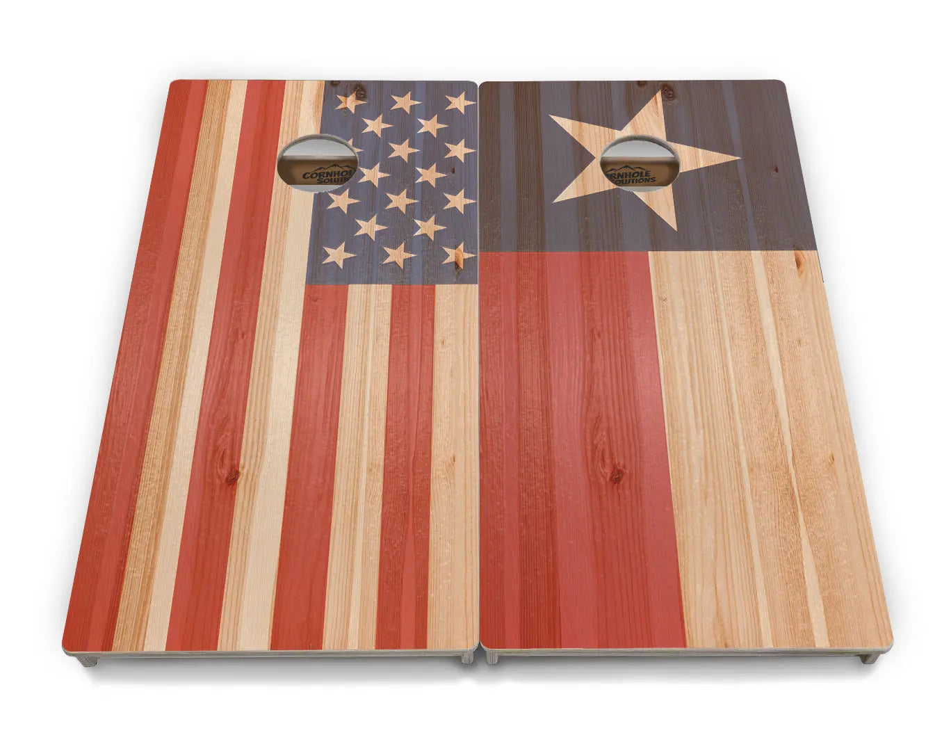 Faded USA/TX Flag Cornhole Boards - Professional Tournament Series by Cornhole Solutions, custom cornhole board detail photo 2