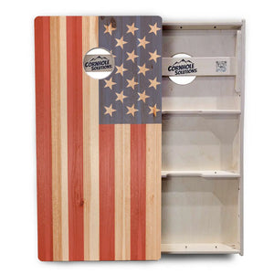 Faded USA/TX Flag Cornhole Boards - Professional Tournament Series by Cornhole Solutions, custom cornhole board detail photo 3