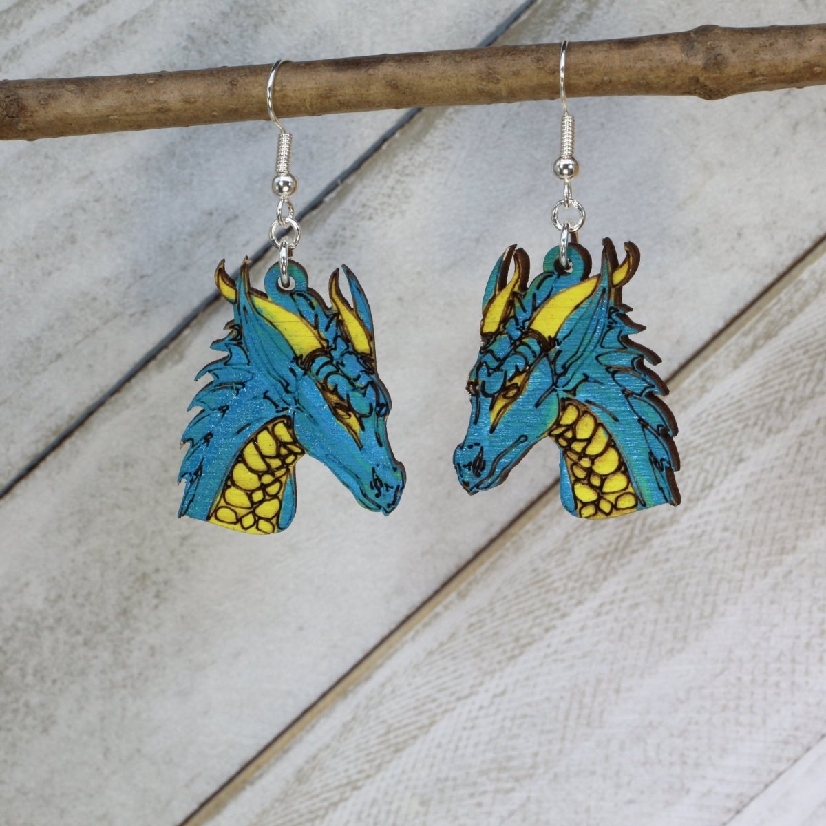 Fantasy Dragon Wooden Earrings | Mythical Creature Jewelry by Cate's Concepts, LLC