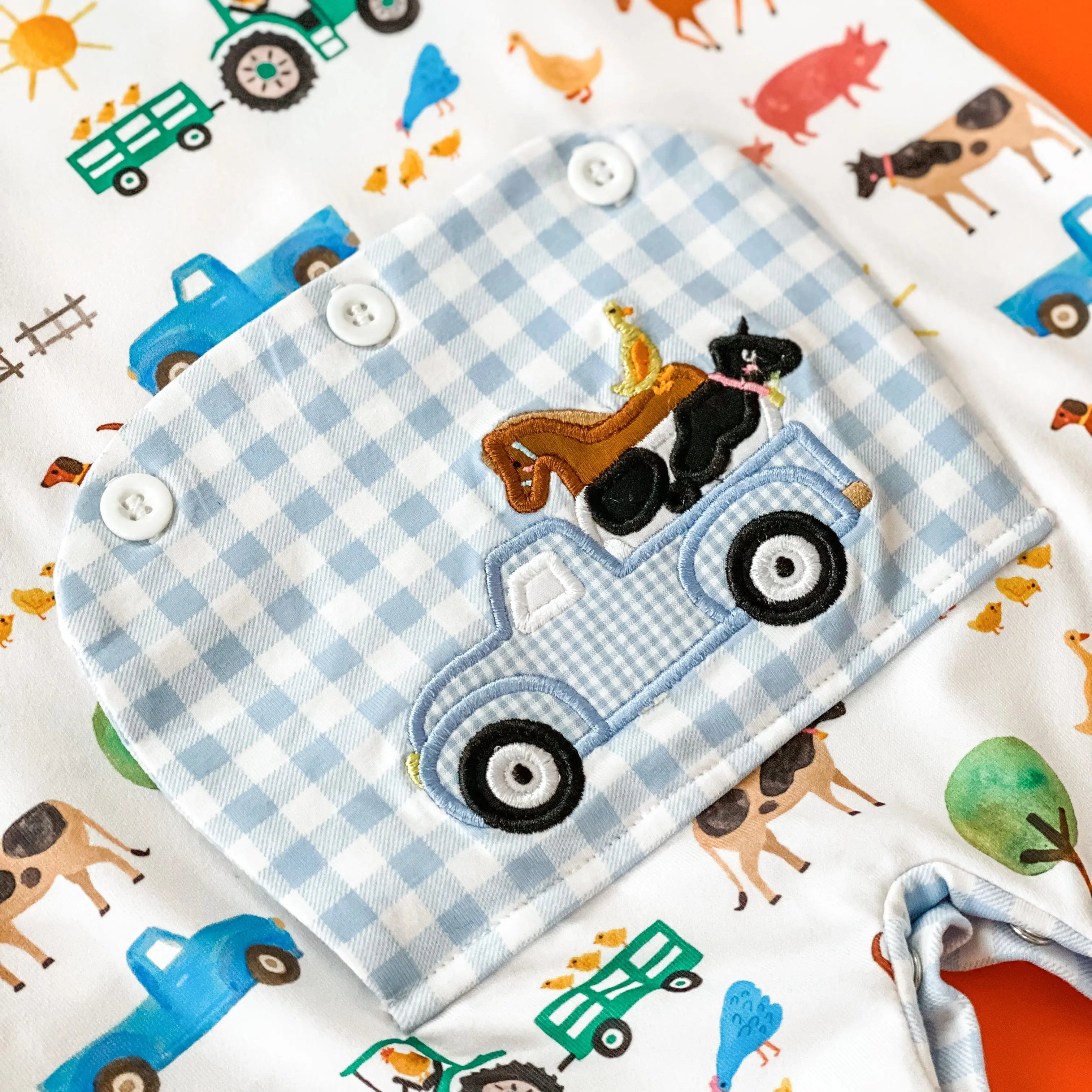 Farm Truck Romper by Seven Lantern Lane, Southern lifestyle apparel main product photo