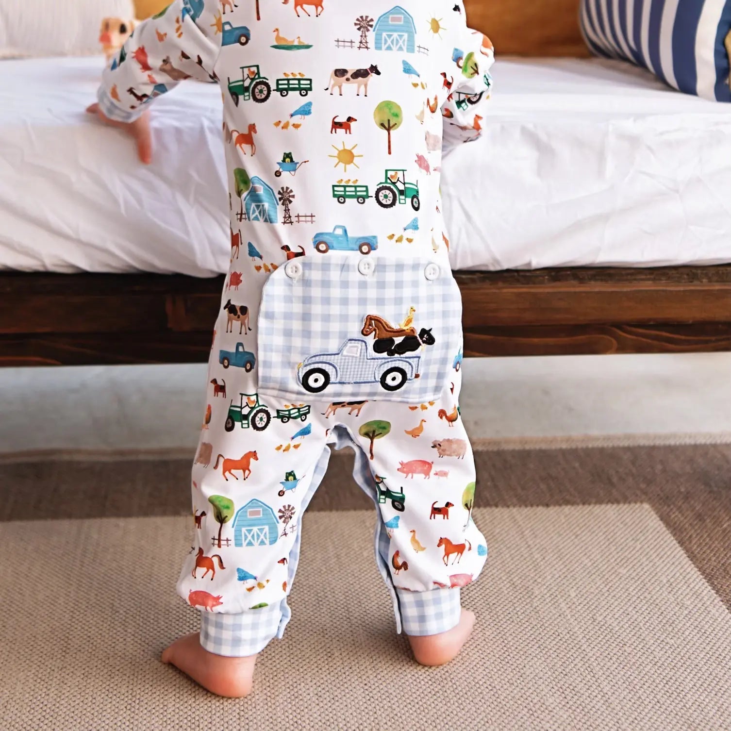 Farm Truck Romper by Seven Lantern Lane, Southern lifestyle apparel detail photo 2