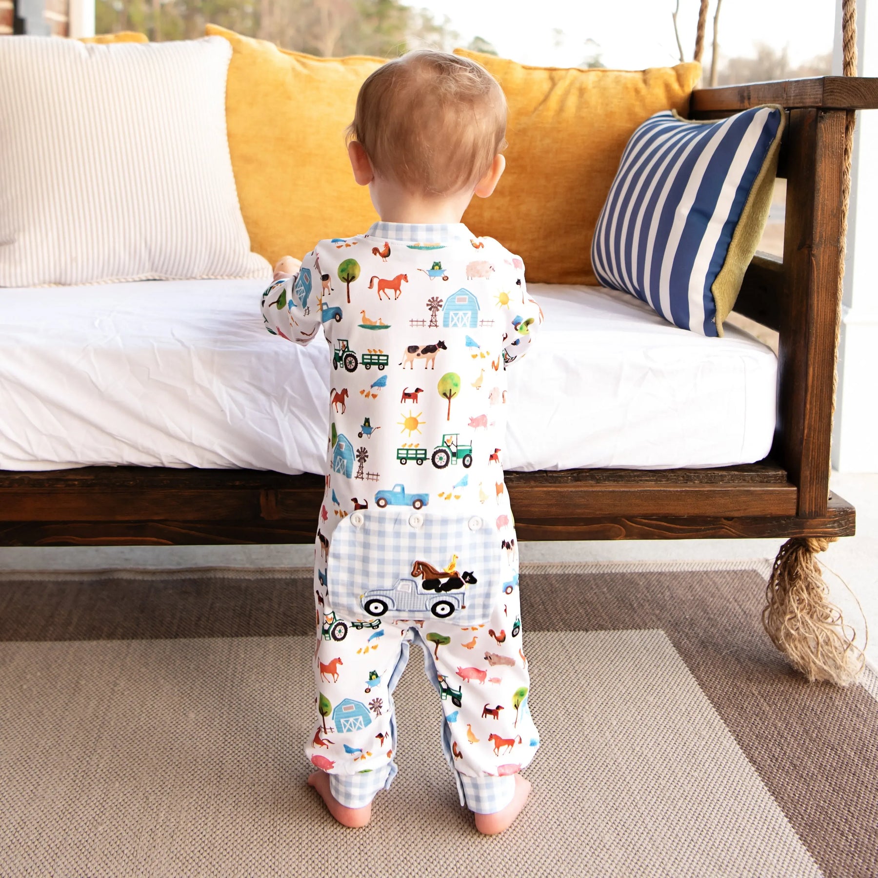 Farm Truck Romper by Seven Lantern Lane, Southern lifestyle apparel detail photo 6
