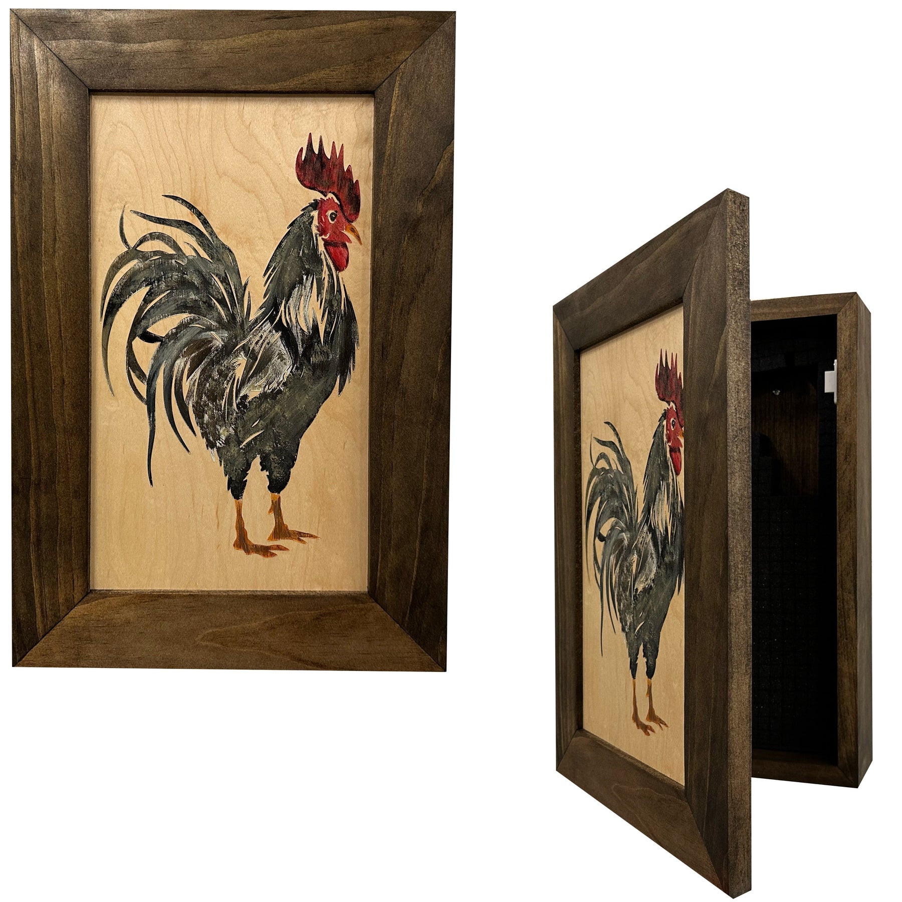 Farmhouse Rooster Gun Concealment Furniture - Handcrafted Hidden Gun Storage Wall Decor - Hidden Gun Shelf with Magnetic Lock for Quick Access by Bellewood Designs, Southern home