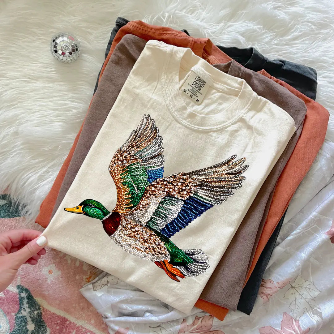 Faux Rhinestone Mallard Duck by Southern Backroad Tees LLC, graphic tee main product photo