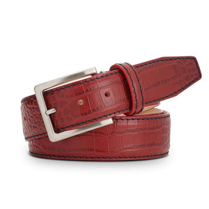 Ferrari Red Mock Croc Leather Belt by Roger Ximenez: Bespoke Belts and Leather Accessories, handmade leather goods main product photo