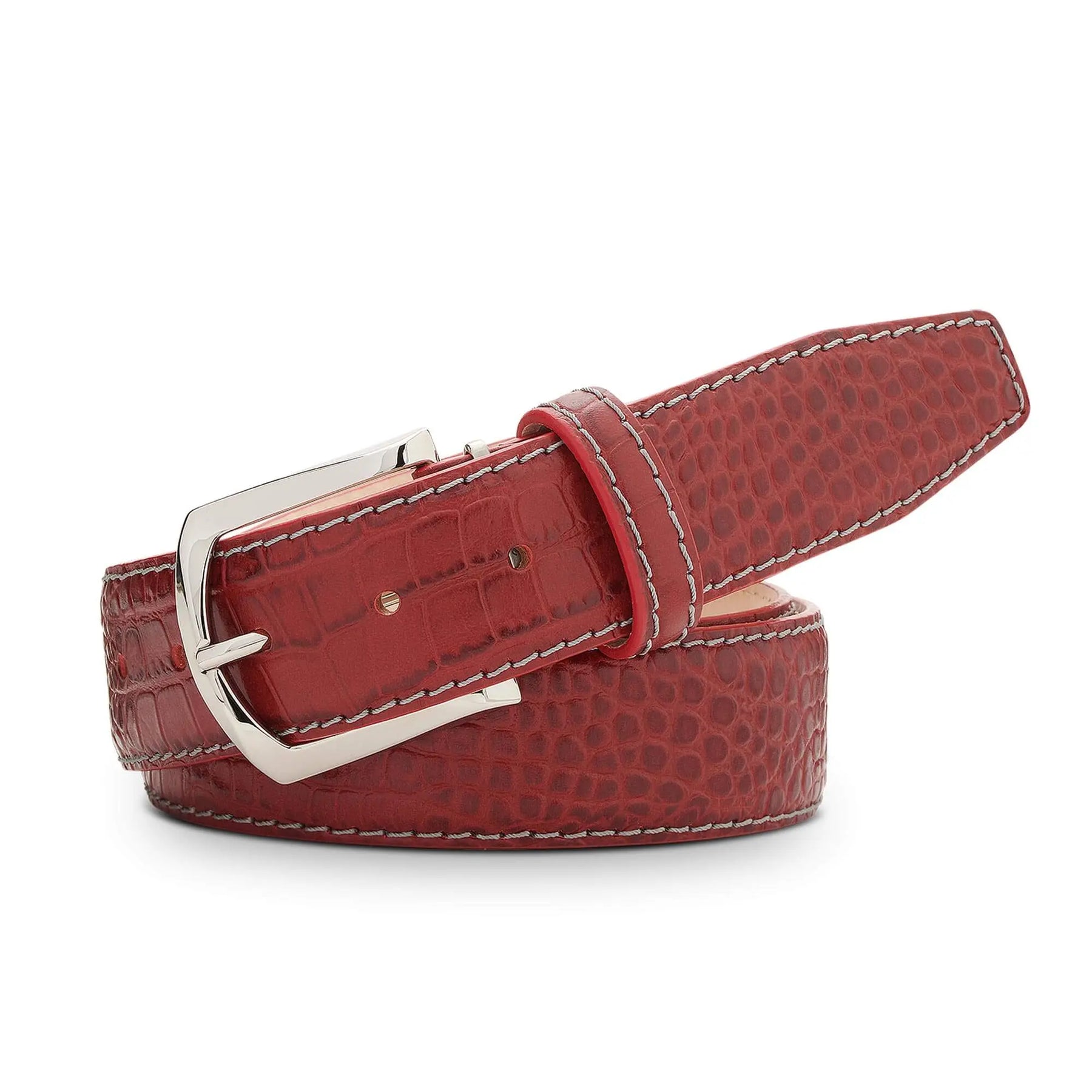 Ferrari Red Mock Croc Leather Belt by Roger Ximenez: Bespoke Belts and Leather Accessories, handmade leather goods detail photo 4