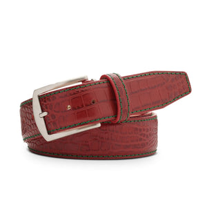 Ferrari Red Mock Croc Leather Belt by Roger Ximenez: Bespoke Belts and Leather Accessories, handmade leather goods detail photo 5