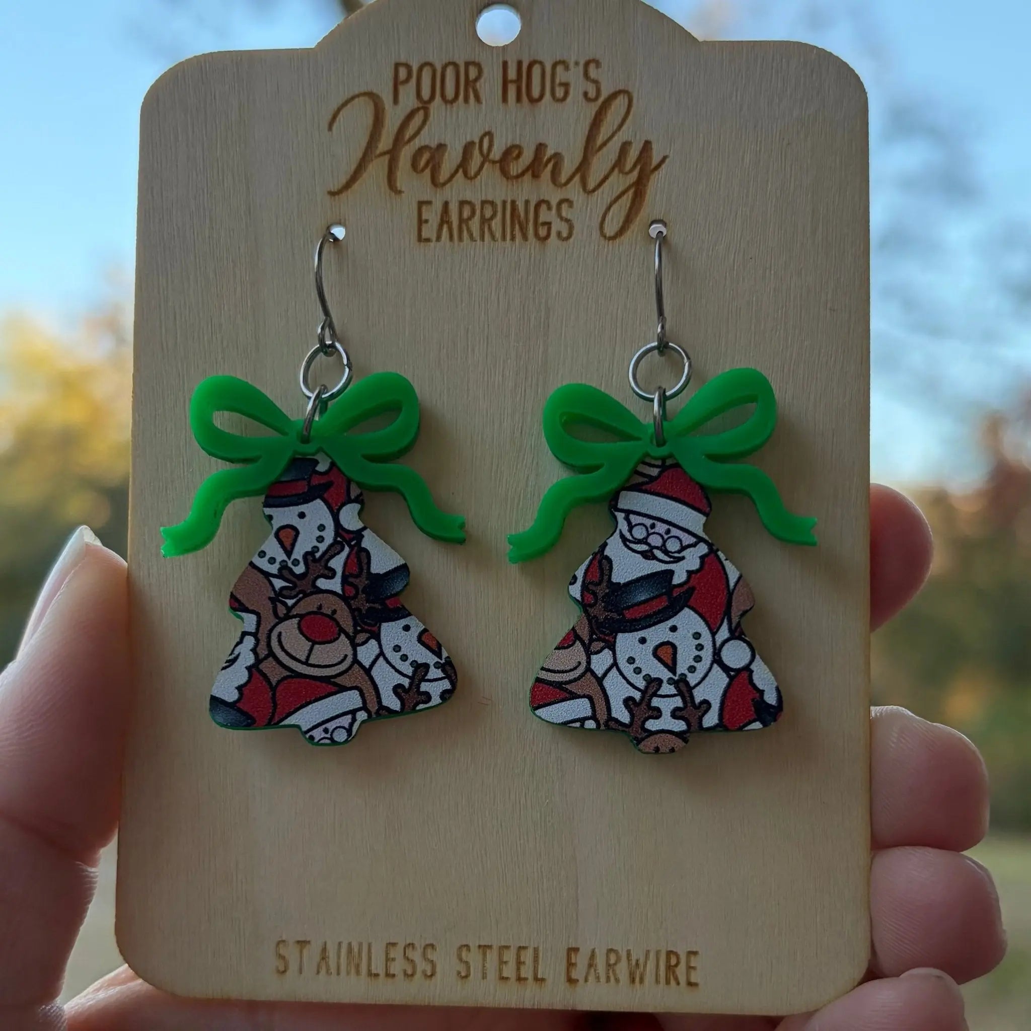 Festive Christmas Tree Earrings by Poor Hog Customs, handmade jewelry main product photo
