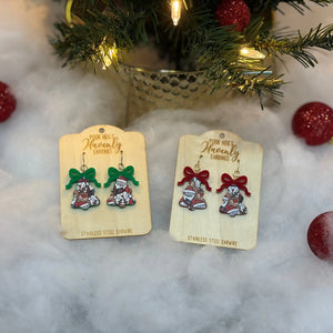 Festive Christmas Tree Earrings by Poor Hog Customs, handmade jewelry detail photo 3