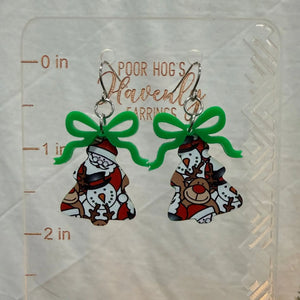 Festive Christmas Tree Earrings by Poor Hog Customs, handmade jewelry detail photo 4