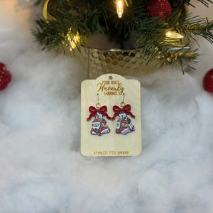 Festive Christmas Tree Earrings by Poor Hog Customs, handmade jewelry detail photo 5
