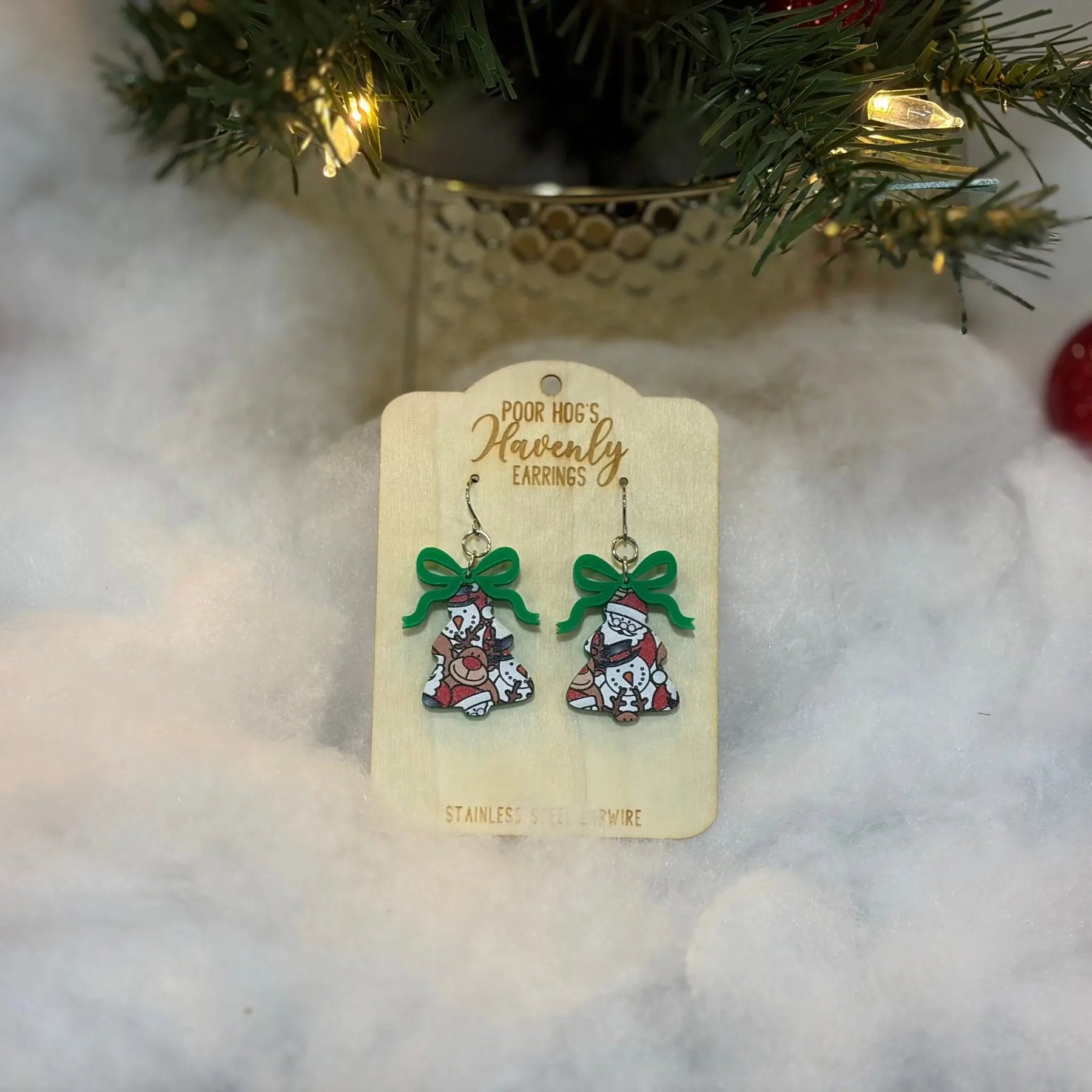 Festive Christmas Tree Earrings by Poor Hog Customs, handmade jewelry detail photo 8