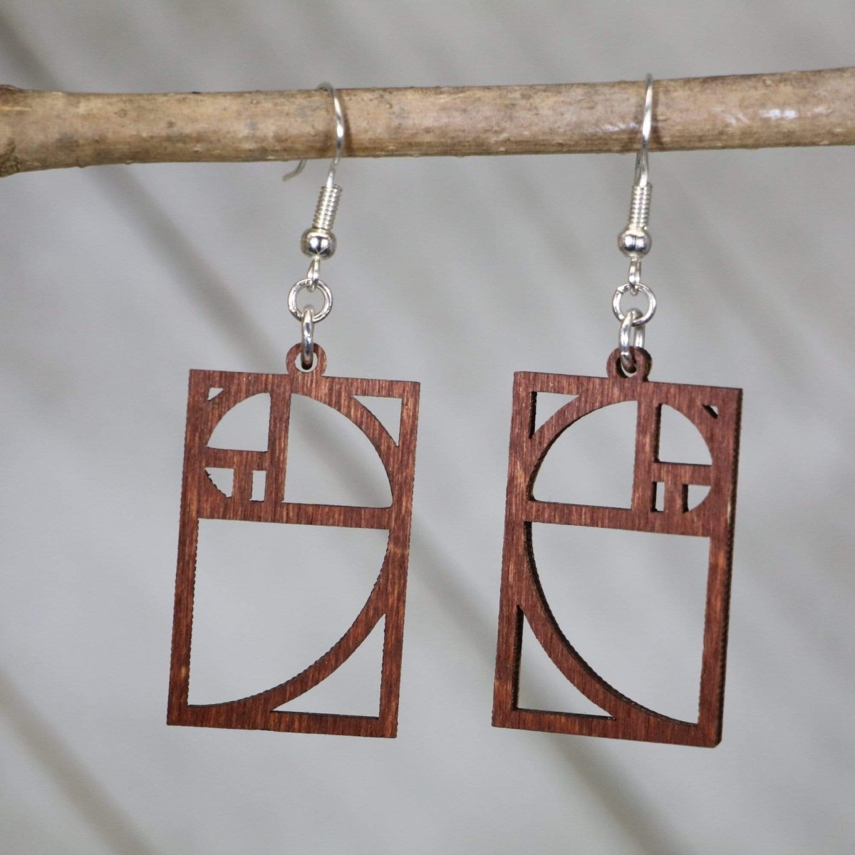 Fibonacci Spiral Wooden Earrings | Golden Ratio Math Jewelry by Cate's Concepts, LLC