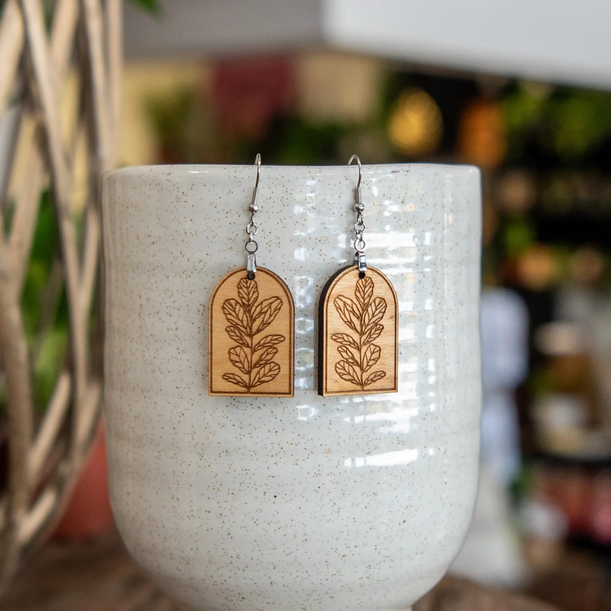 Fiddle Leaf Fig Arched Earrings by Still Magnolia, handmade jewelry main product photo