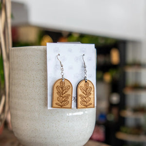 Fiddle Leaf Fig Arched Earrings by Still Magnolia, handmade jewelry detail photo 2