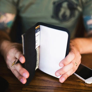 Field Notes Wallet by Recycled Firefighter, handmade leather goods detail photo 18