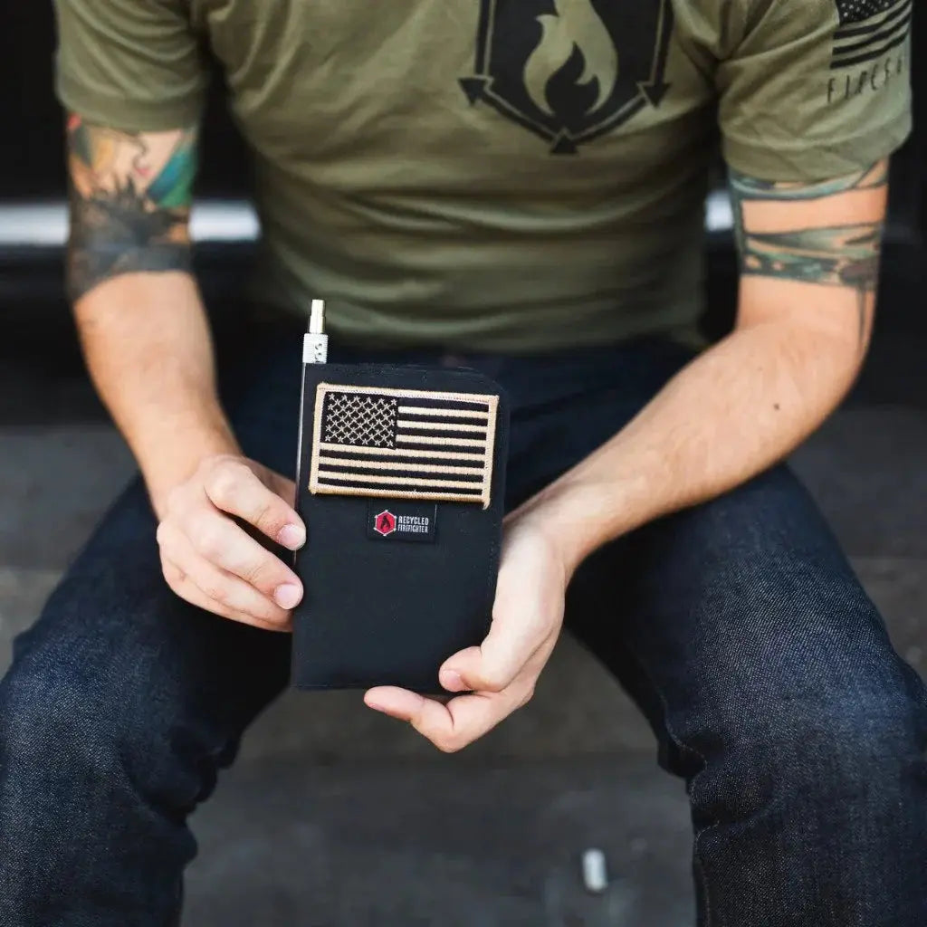 Field Notes Wallet by Recycled Firefighter, handmade leather goods detail photo 22