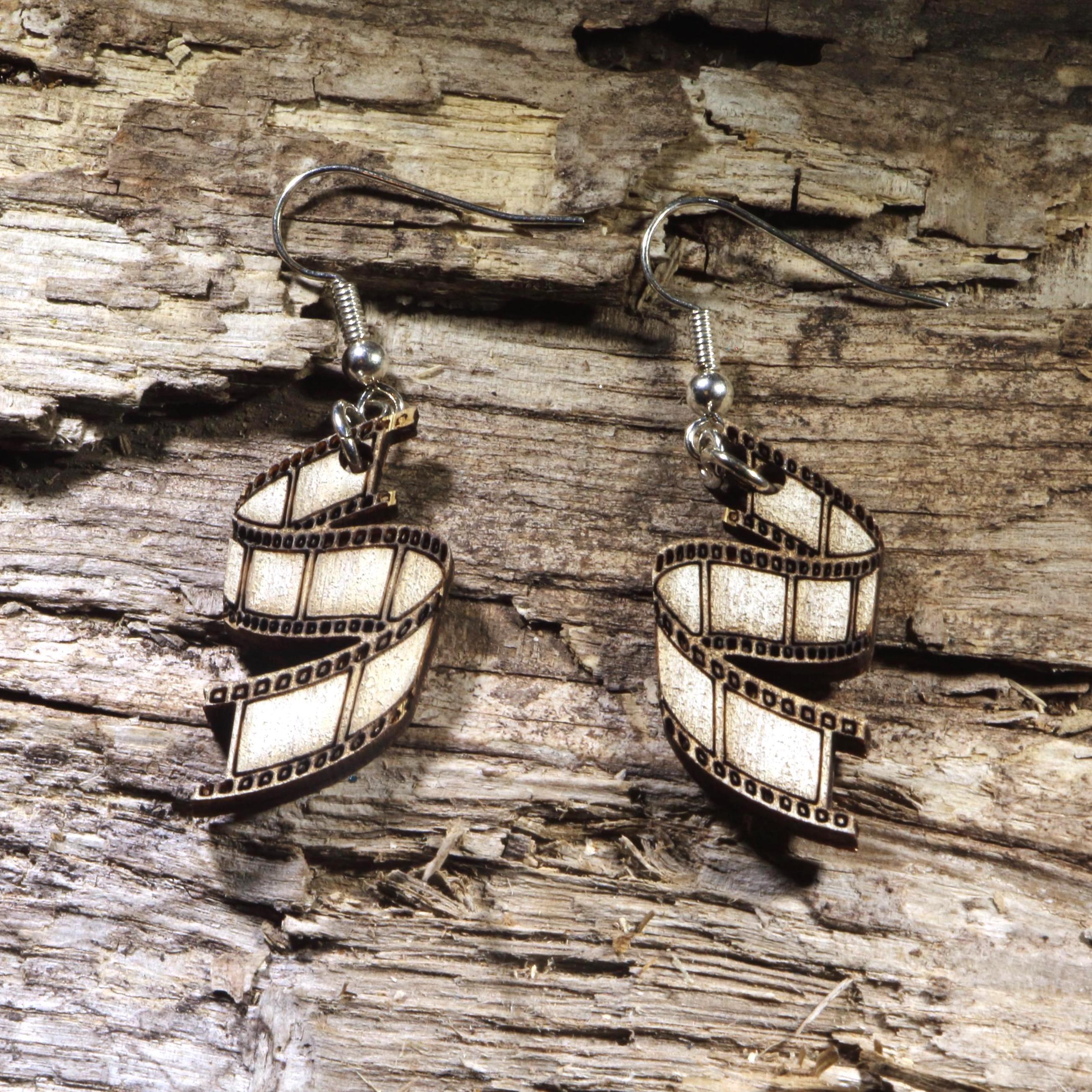 Film Strip Wooden Dangle Earrings | Movie Lover Jewelry by Cate's Concepts, LLC