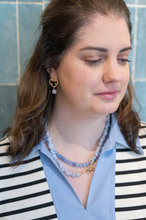 The Skye Blue Chipped Beaded Necklace detail view by London Crafted