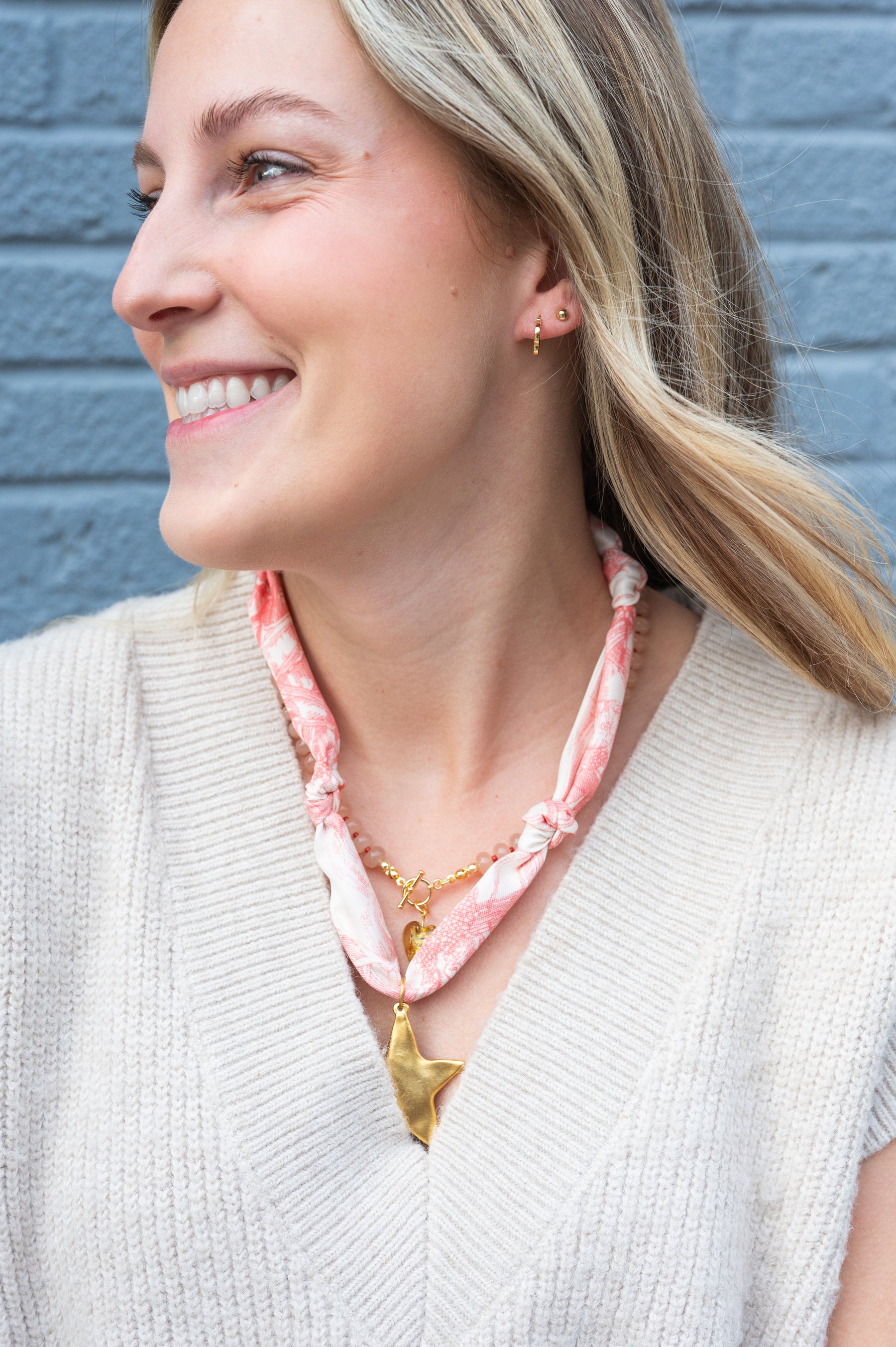 Custom Scarf and Charm Necklace detail view by London Crafted