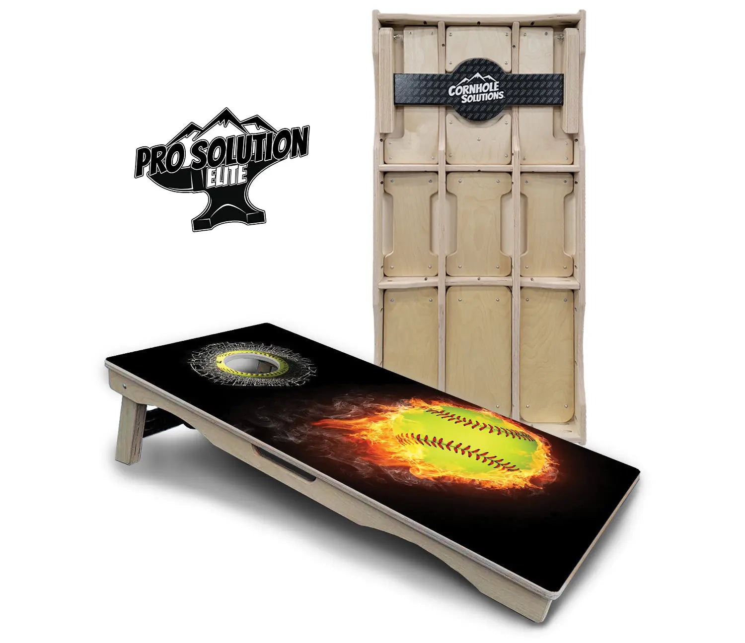 Fire Softball Cornhole Boards - Pro Solution Elite Series by Cornhole Solutions, custom cornhole board main product photo