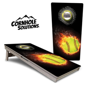 Fire Softball Cornhole Boards - Professional Tournament Series by Cornhole Solutions, custom cornhole board main product photo