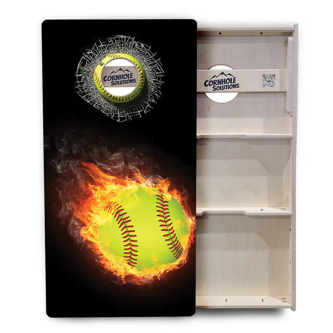 Fire Softball Cornhole Boards - Professional Tournament Series by Cornhole Solutions, custom cornhole board detail photo 4