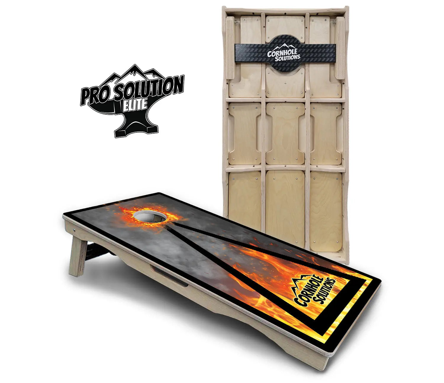 Fire Triangle CS Logo Cornhole Boards - Pro Solution Elite Series by Cornhole Solutions, custom cornhole board main product photo