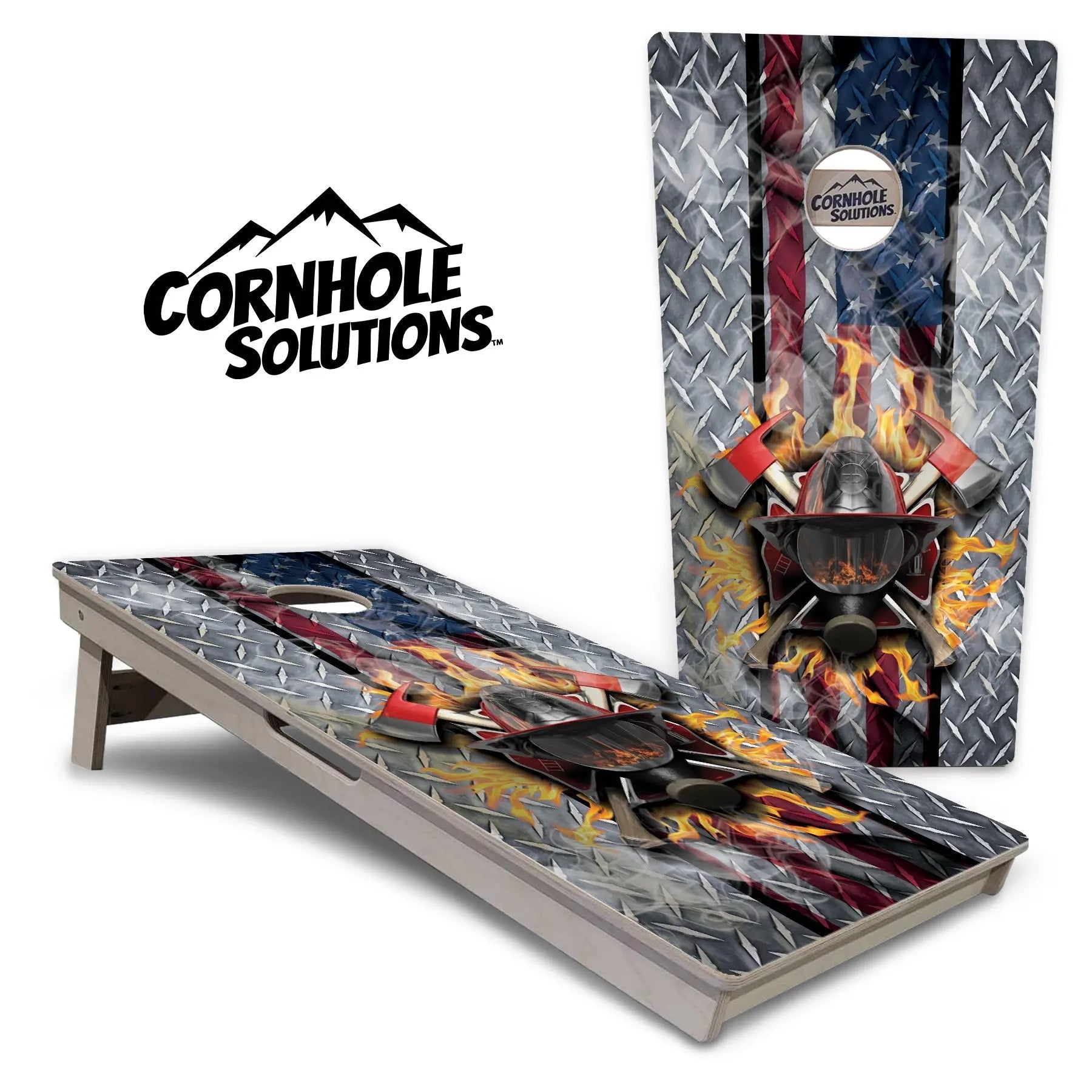 Firefighter Cornhole Boards - Professional Tournament Series by Cornhole Solutions, custom cornhole board main product photo