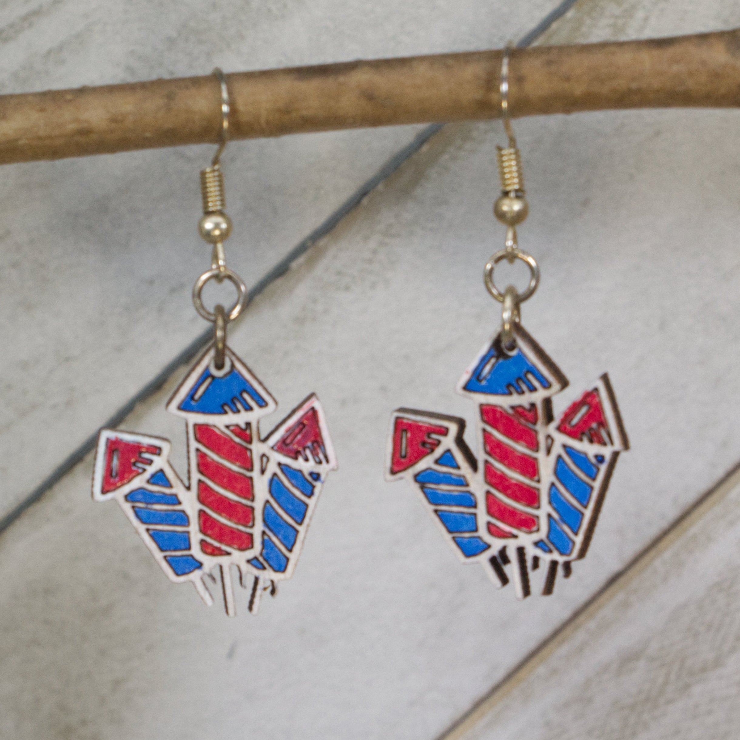 Fireworks Wooden Dangle Earrings | Patriotic Celebration Jewelry by Cate's Concepts, LLC