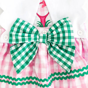 First Birthday Golf Bubble for Girls – Reversible Pink Gingham Skirted Bubble Outfit by Seven Lantern Lane, children's boutique clothing detail photo 14