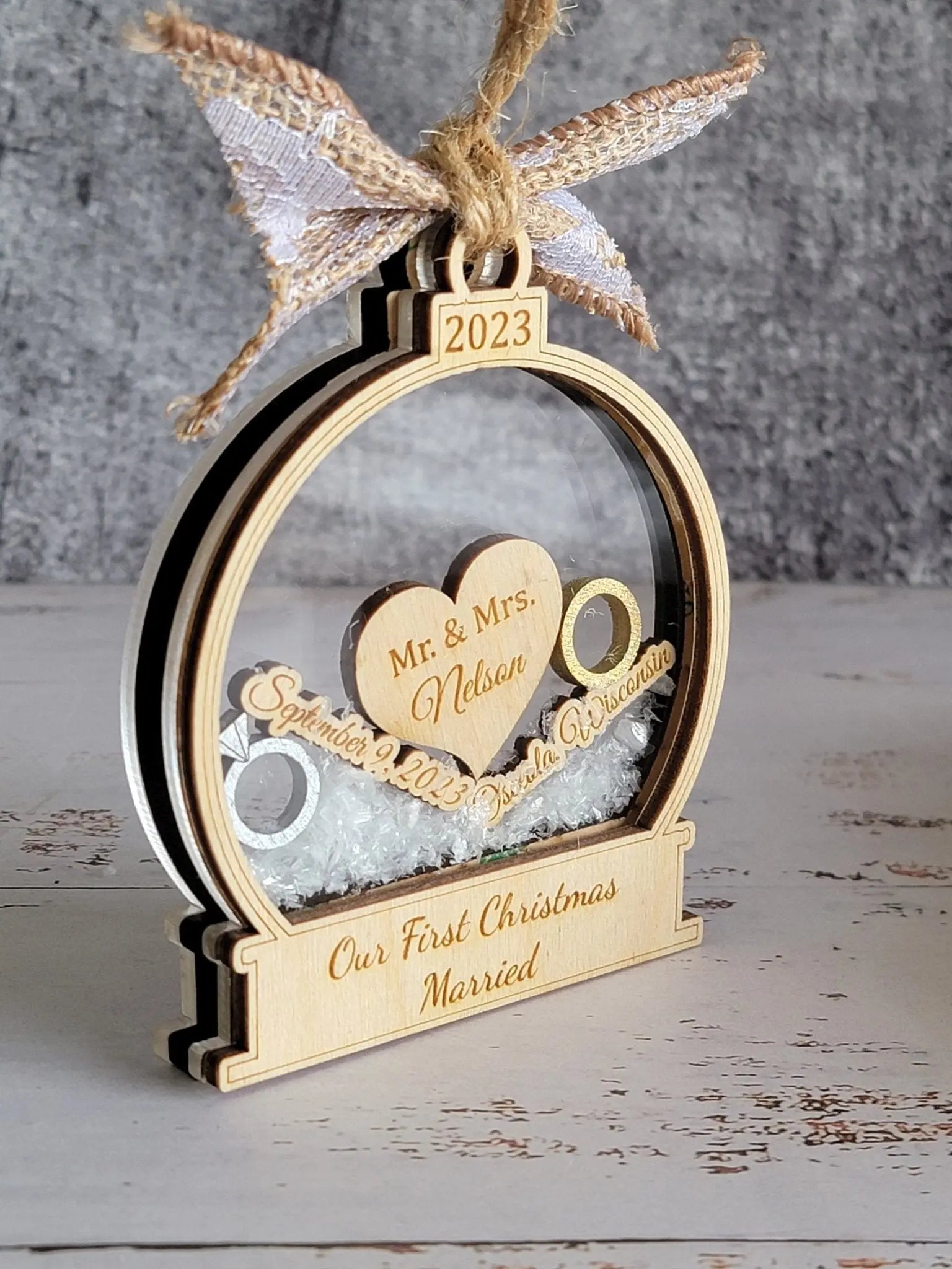 First Christmas Married Ornament- Available in Any Year! by EverLee Creations, Southern home decor detail photo 2