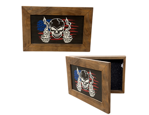 Flag Skull Gun Safe - Wall Mounted Decorative Secure Gun Cabinet by Bellewood Designs, Southern home decor main product photo