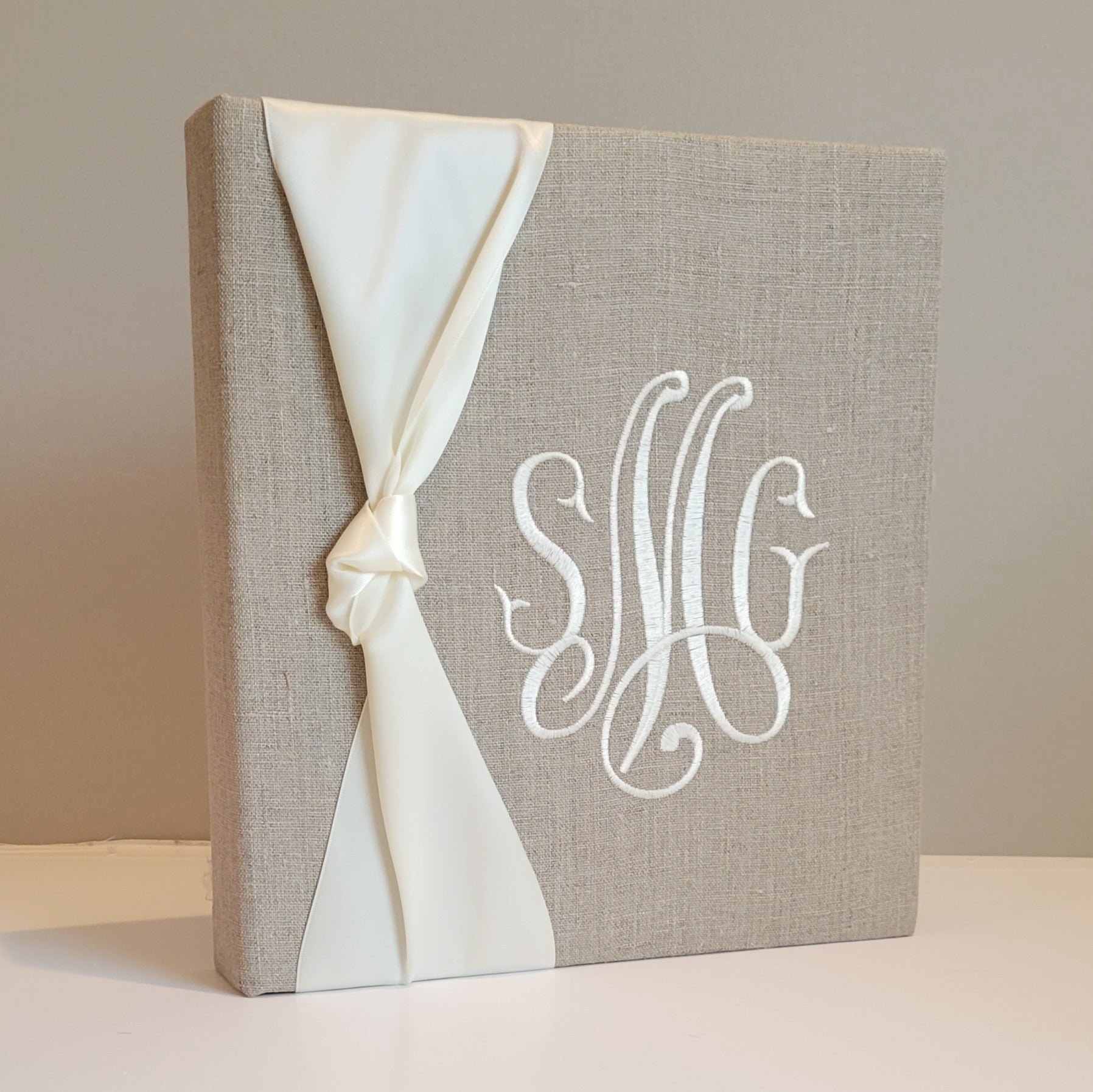 Baby Memory Book - Flax Linen (w/ SATIN Bow) by AP Creations in Tuscaloosa, paper gift main product photo
