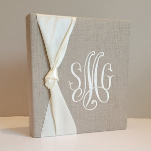 Baby Memory Book - Flax Linen (w/ SATIN Bow) by AP Creations in Tuscaloosa, paper gift main product photo