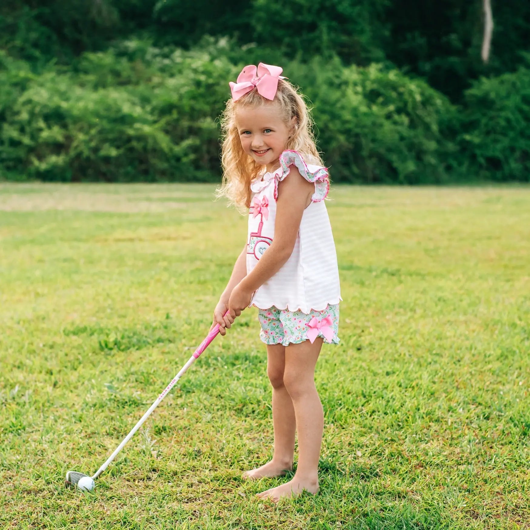 Floral Tee Time Girls Golf Short Set by Seven Lantern Lane, Southern lifestyle apparel detail photo 9