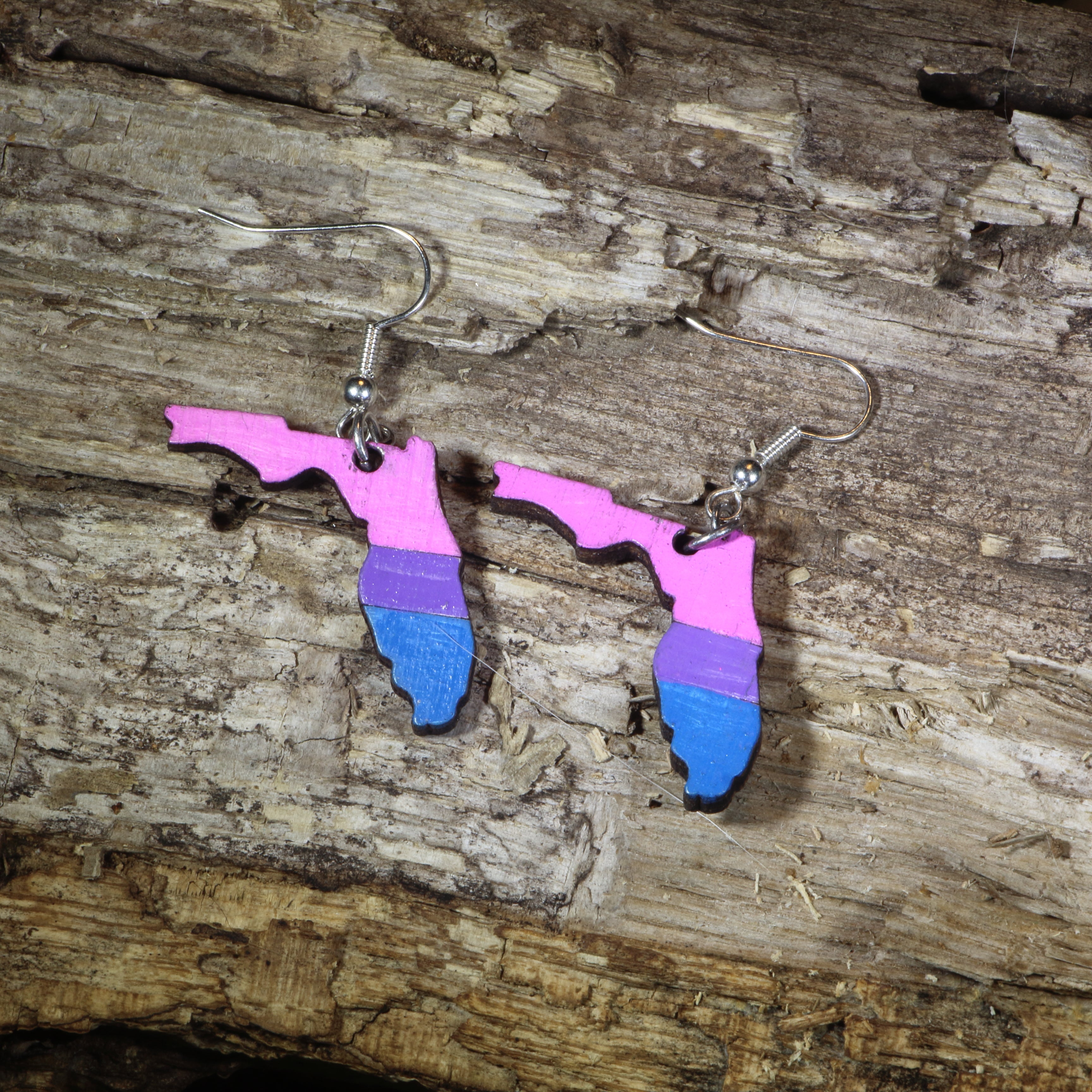 Florida Bisexual Pride Wooden Dangle Earrings | LGBTQ State Jewelry by Cate's Concepts, LLC