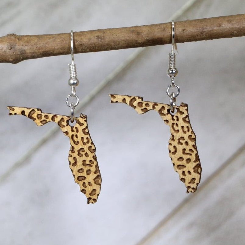 Florida Leopard Print Wooden Earrings | Sunshine State Jewelry detail view by Cate's Concepts, LLC