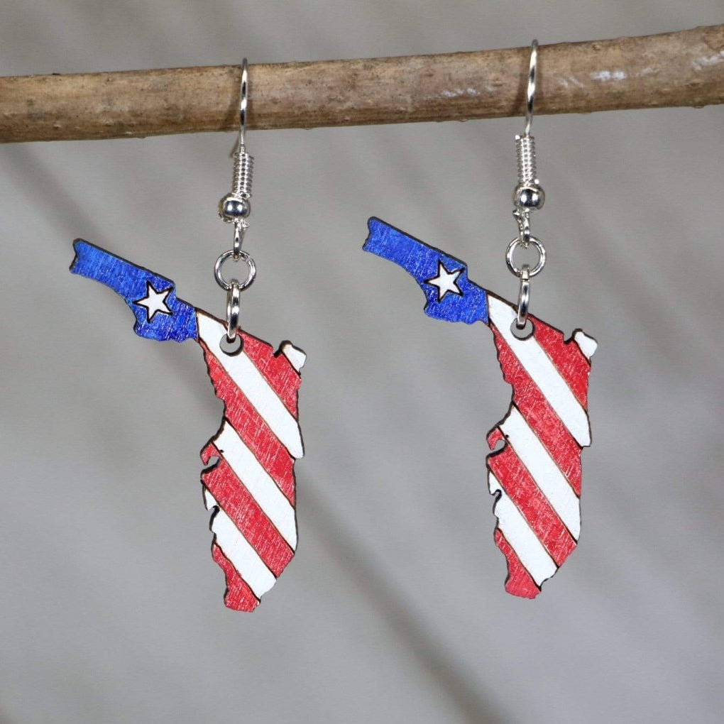 Florida State Flag Wooden Earrings | Patriotic State Jewelry by Cate's Concepts, LLC