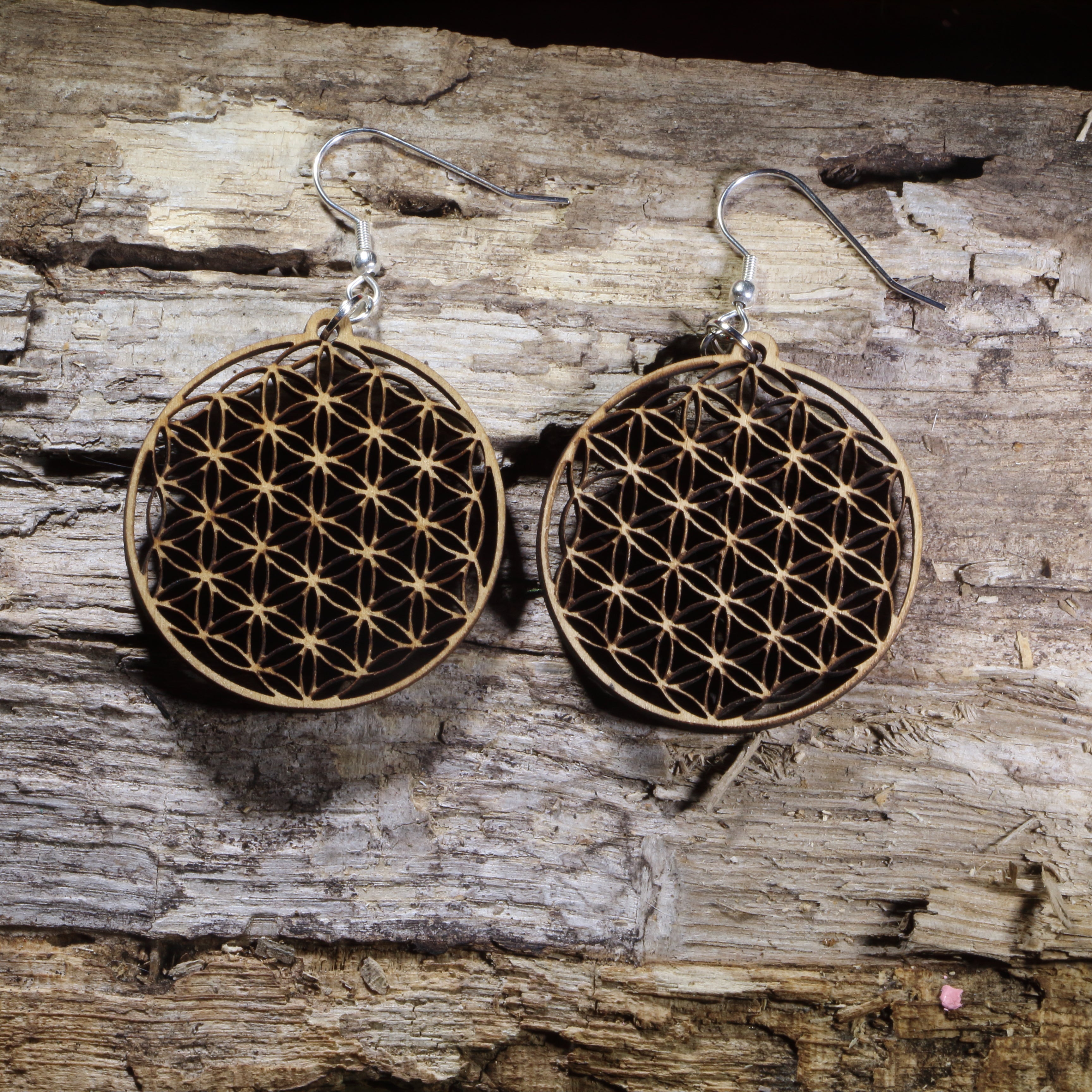 Flower of Life Wooden Dangle Earrings | Sacred Geometry Jewelry by Cate's Concepts, LLC