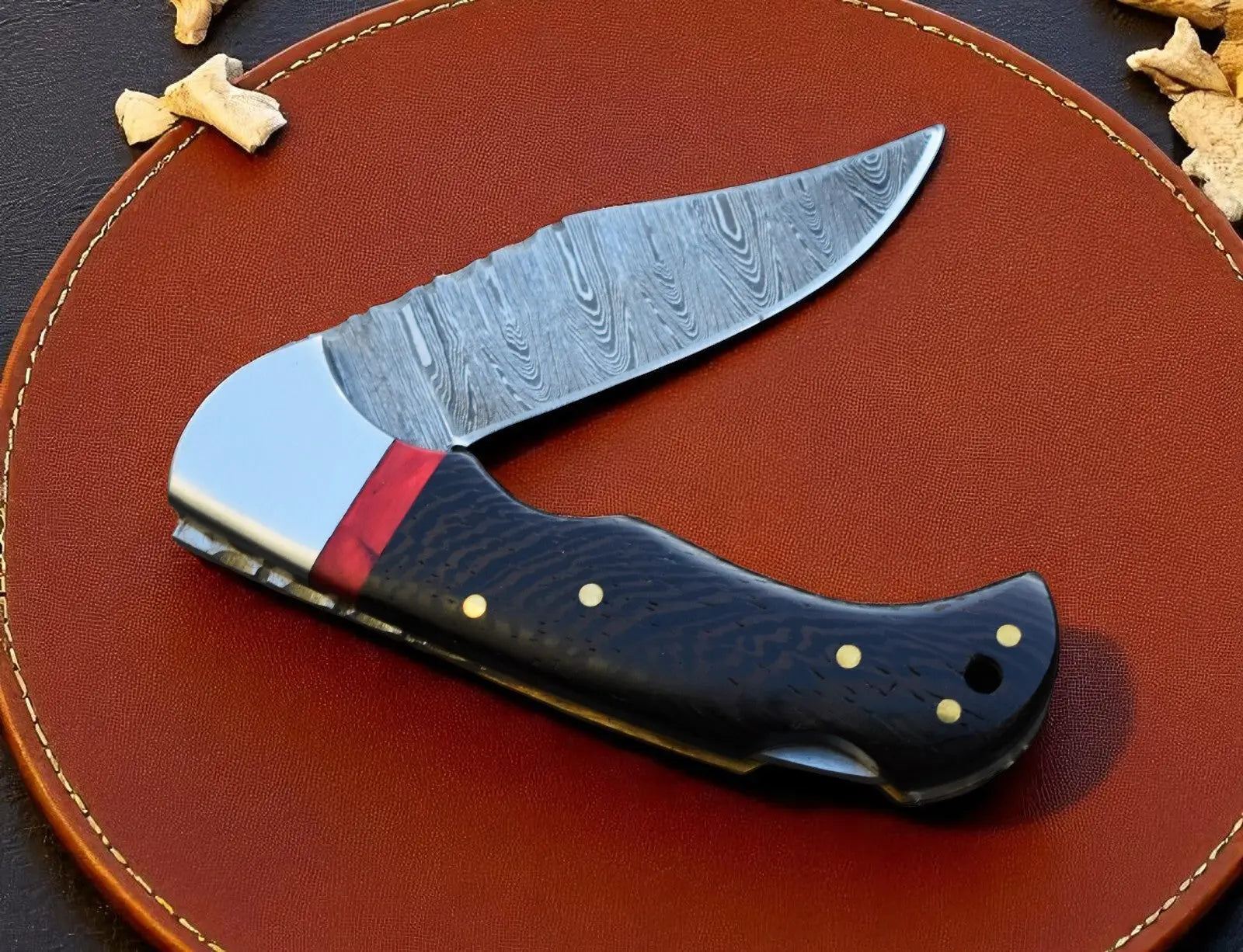 Folding Hunting Knife – Damascus Blade Wangi Wood by Damascus Knife Store, Damascus knife main product photo