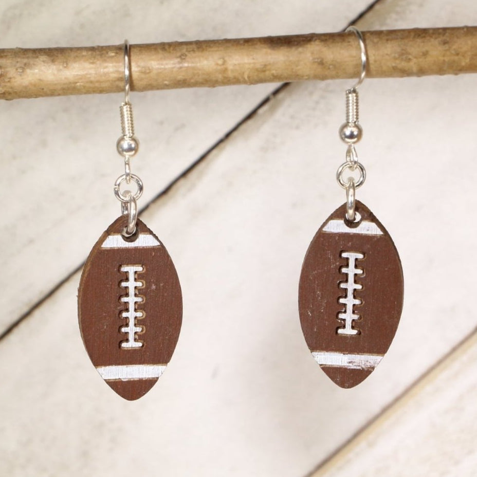 Football Wooden Dangle Earrings | Sports Jewelry detail view by Cate's Concepts, LLC